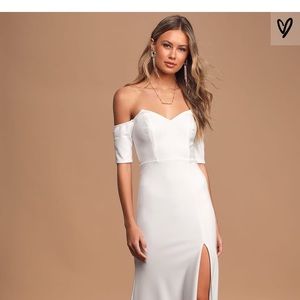 Lulu’s Ivory Off the Shoulder Mermaid Maxi Dress